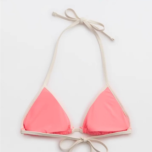 AERIE WIDE STRING TRIANGLE BIKINI TOP CORAL SUN - XS - Picture 4 of 6